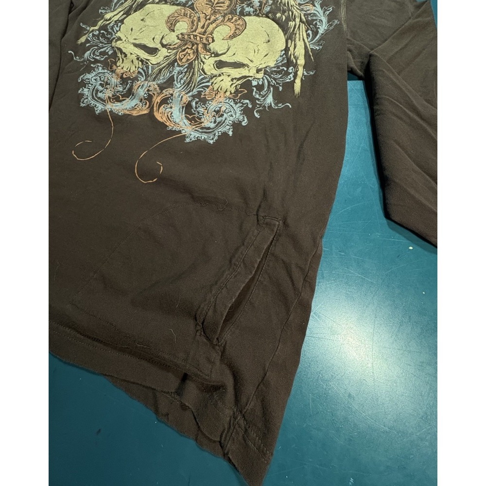 Y2K No Boundaries Hoodie Mens M Cross Skulls Dark Brown Grunge Skater Wings - Picture 4 of 9